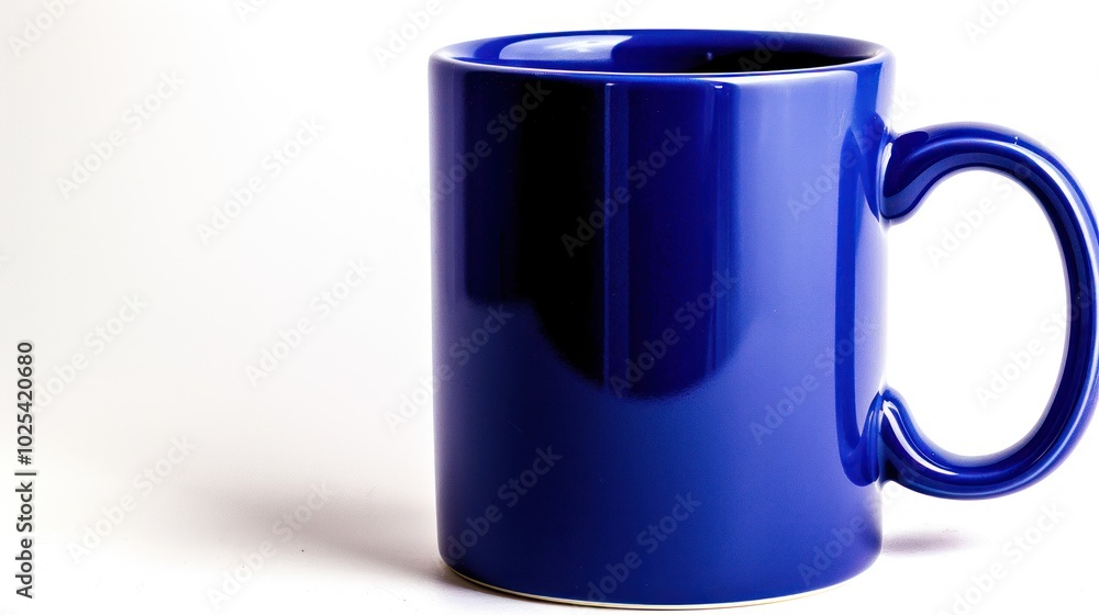 A Single Blue Ceramic Mug with a Handle on a White Background A Single Blue Ceramic Mug with a Handle on a White Background