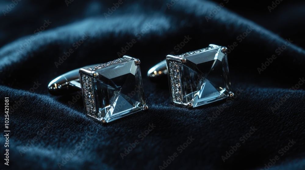 Elegant Square Cufflinks on Soft Fabric Background Elegant Square Cufflinks on Soft Fabric Background