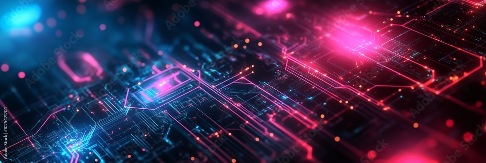 Fototapeta premium Abstract technology background with glowing geometric shapes and circuit lines