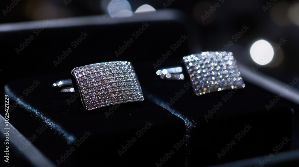 Elegant Silver Cufflinks with Sparkling Diamonds Elegant Silver Cufflinks with Sparkling Diamonds