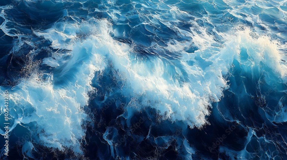 Obraz premium An aerial photorealistic view of ocean waves, capturing the dynamic movement and energy with a focus on the texture and color of the water