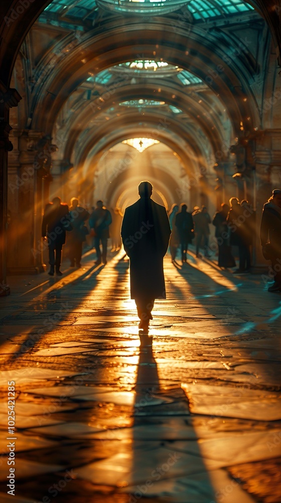 Sunbeams Through Arched Hallway: A Moment of Tranquility Sunbeams Through Arched Hallway: A Moment of Tranquility