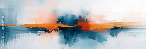 Abstract painting, large canvas paintings, modern art style, light blue and orange abstract color blocks, golden lines