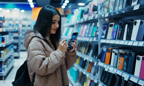 Woman shopping for a new phone.