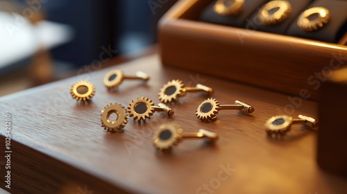 Wallpaper Mural Elegant Gold Cufflinks Displayed on Wooden Surface Torontodigital.ca