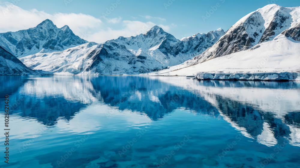 Fototapeta premium Tranquil mountain scene mirrored in crystal clear lake, stunning reflection