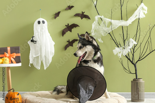 Siberian husky dog in hallo...