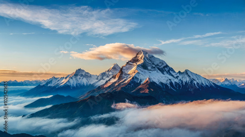 Wallpaper Mural Majestic mountain peaks rising above the clouds at sunrise, breathtaking scenic landscape Torontodigital.ca