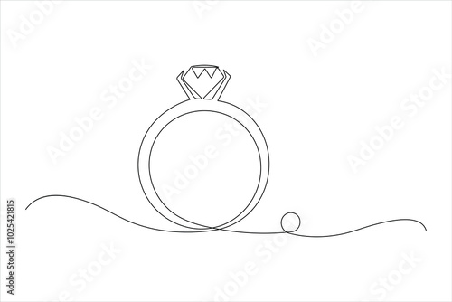 Continuous one line art drawing of wedding ring and ring box design. Minimalist vector illustration

