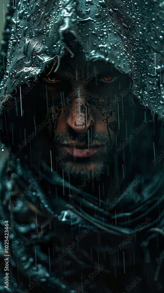 Intense Portrait of a Man in the Rain Intense Portrait of a Man in the Rain