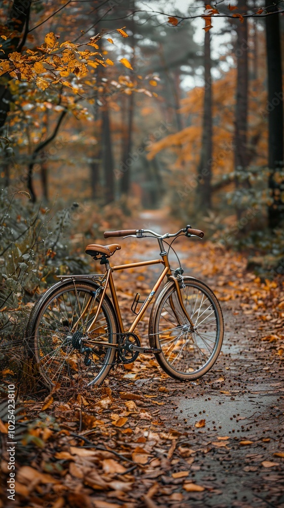Fototapeta premium Autumn Bike Ride Through a Golden Forest