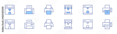 Printer icon set in two styles, Duotone and Thin Line style. Editable stroke.  printer troubleshooting, print ad, print maintenance, print labels, print catalog, mobile printing