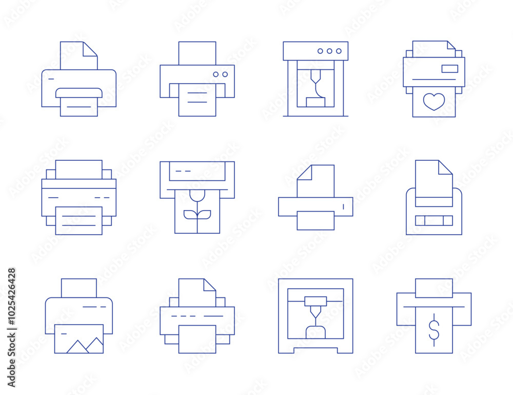 Printer icons. Thin Line style, editable stroke. print ad, print brochure, print catalog, print poster Printer icons. Thin Line style, editable stroke. print ad, print brochure, print catalog, print poster