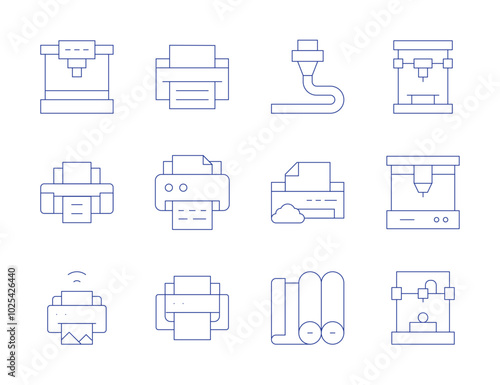 Printer icons. Thin Line style, editable stroke. print layout, print margins, print test page, print error
