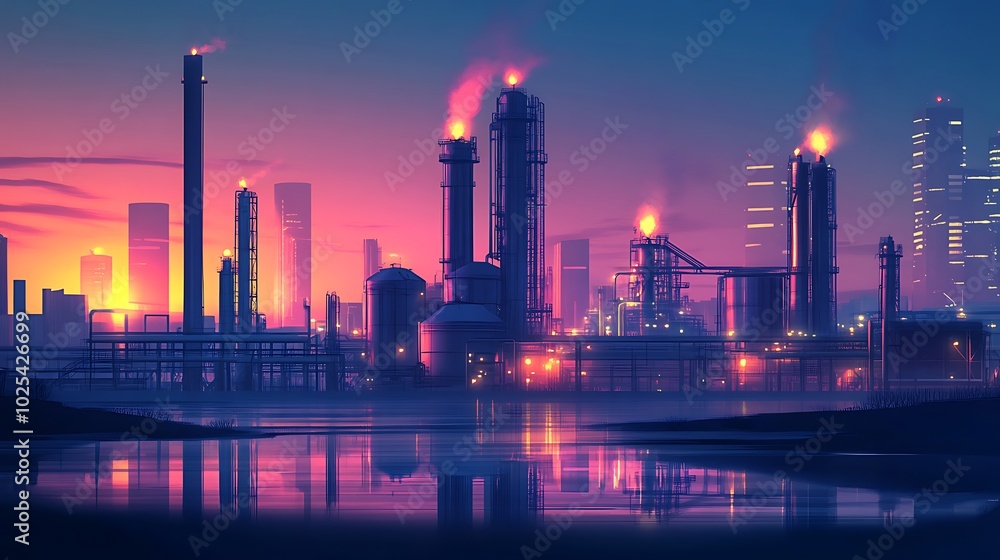 Fototapeta premium Industrial Sunset Over the Water