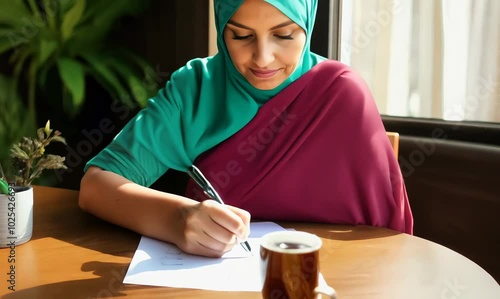 Syrian Woman Writing Weekly To-Do List at Home