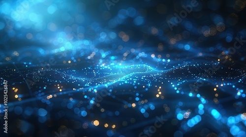 Abstract Blue Lights in Digital Waves Background