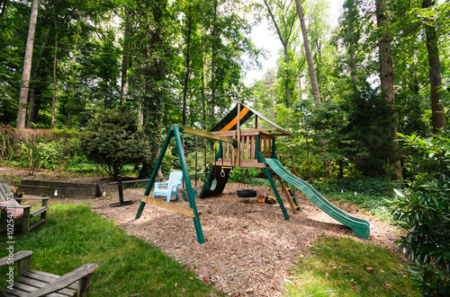 Εκτύπωση καμβά Backyard Playground With Slide And Swings For Kids