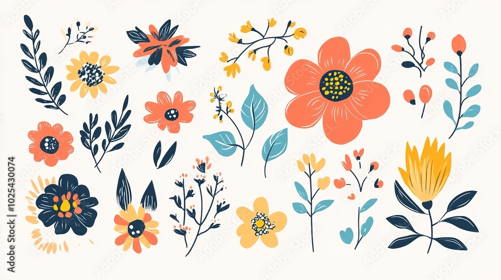 Obraz premium A vibrant illustration showcasing the essential elements of design through a flower, featuring shapes, lines, colors, textures, and space that create a harmonious composition.