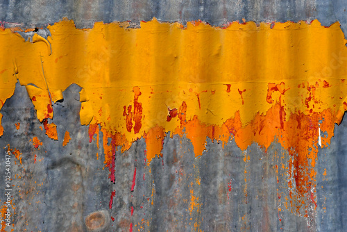 Φωτογραφία Yellow and orange Flaking paint abstract on corrugated metal