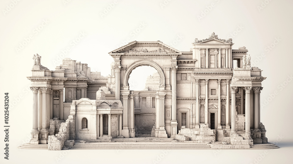 Obraz premium Ancient Rome Ruins on White Background