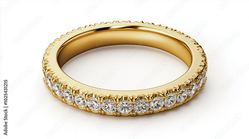 Wedding Ring - Gold ring with Diamonds on White Background Wedding Ring - Gold ring with Diamonds on White Background