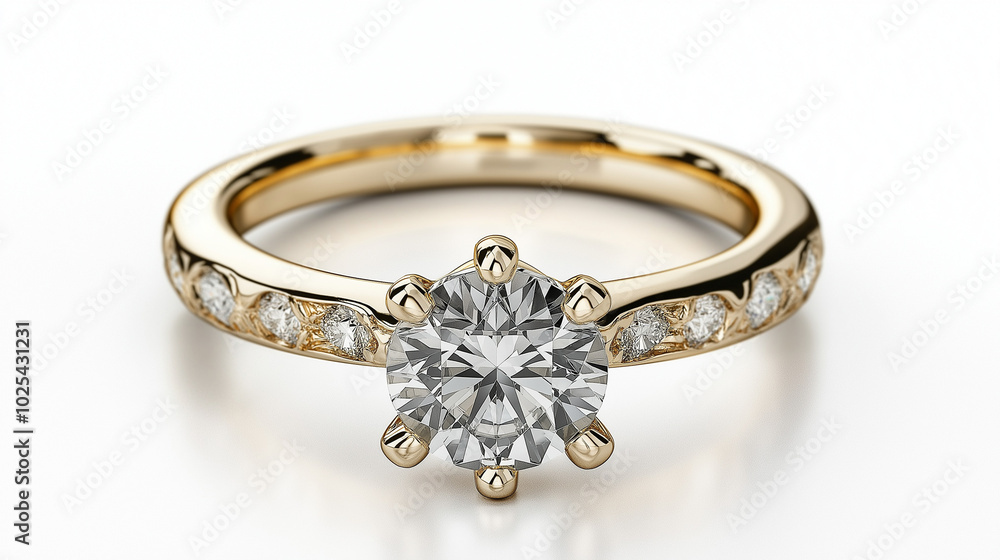 Wedding Ring - Gold ring with Diamond on White Background Wedding Ring - Gold ring with Diamond on White Background