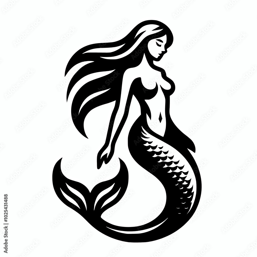 Mermaid silhouette vector illustration, underwater mythological creature symbol icon element Mermaid silhouette vector illustration, underwater mythological creature symbol icon element