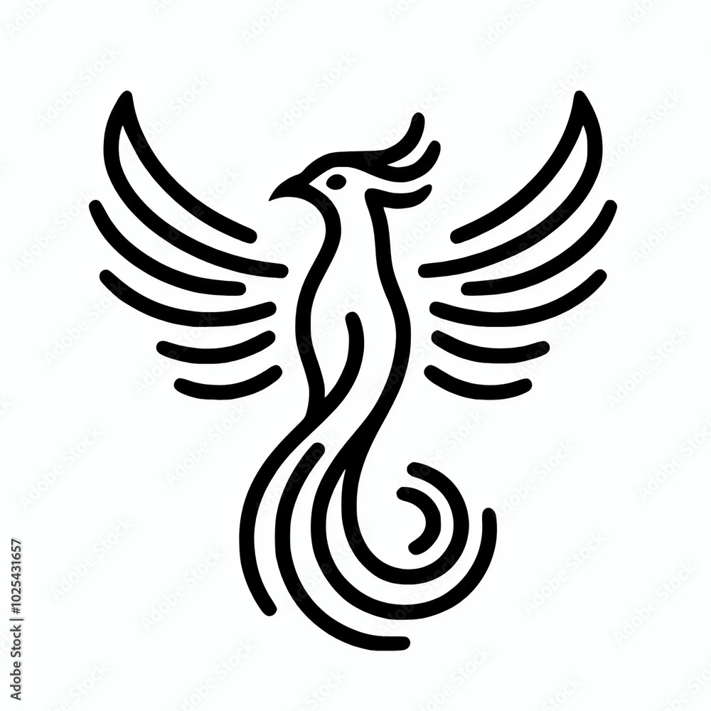 Obraz premium Simple line art of a mythical phoenix bird vector illustration