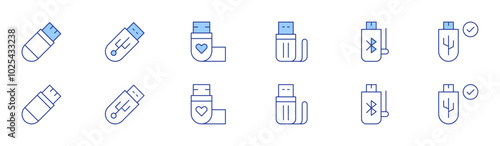 Usb flash drive icon set in two styles, Duotone and Thin Line style. Editable stroke. flash memory, dual drive, flash capacity, storage management, thumb drive