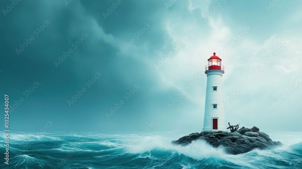 Majestic Lighthouse Amidst Stormy Ocean Waves Majestic Lighthouse Amidst Stormy Ocean Waves