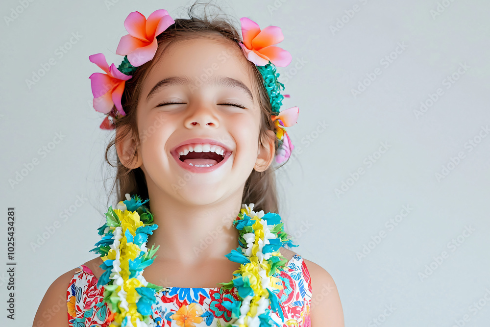 smiling Hawaiian child wearing lei and traditional dress smiling Hawaiian child wearing lei and traditional dress