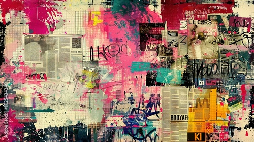 Fototapeta Naklejka Na Ścianę i Meble -  Abstract Backdrop Featuring Newspaper Clipping Collage