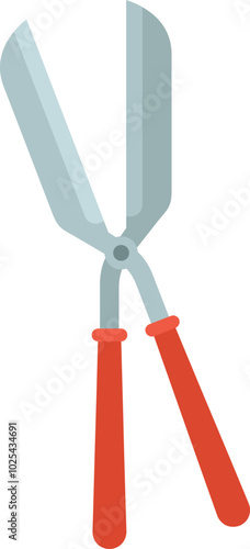 Gardening scissors with red handles for cutting bushes, isolated on white background