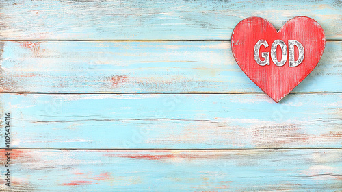 God word and a heart shape on a blue wooden background with white letters