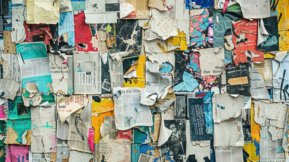 Fototapeta premium Energetic Grunge Scene Incorporating Newspaper Clippings
