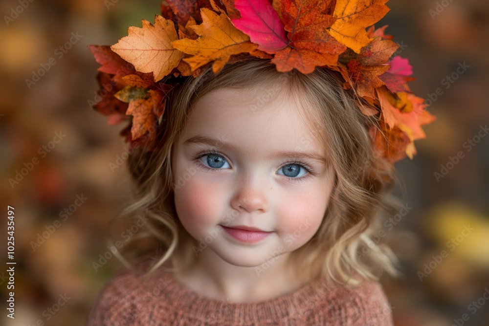 Little Girl Wearing Autumn Leaf Crown in Fall Foliage Little Girl Wearing Autumn Leaf Crown in Fall Foliage