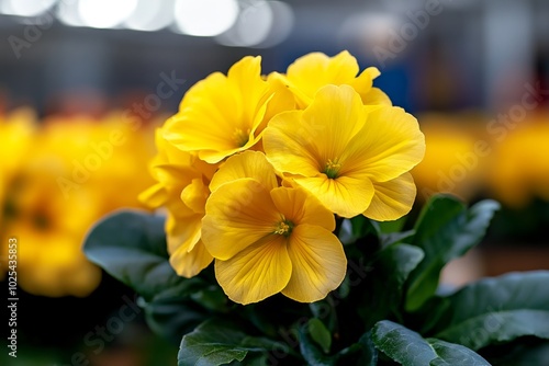 Aubrieta and Forsythia in a high-tech greenhouse, where their growth is monitored by AI and the flowers are genetically modified to change colors based on the environment photo