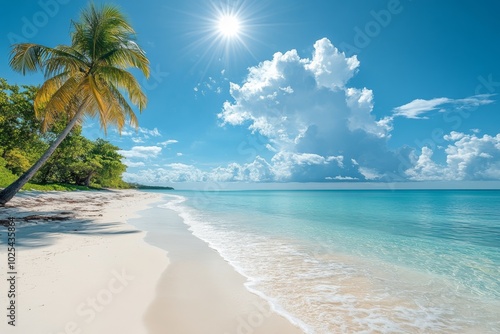 Wallpaper Mural Tropical Paradise Beach with Palm Tree  White Sand  and Clear Blue Water Torontodigital.ca