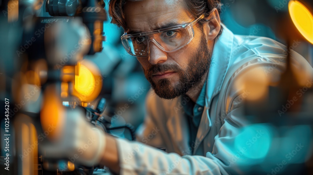 Focused Scientist Working in High-Tech Laboratory Focused Scientist Working in High-Tech Laboratory