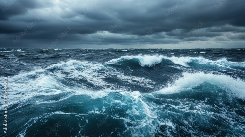 Dramatic Ocean Waves Under Cloudy Sky Dramatic Ocean Waves Under Cloudy Sky