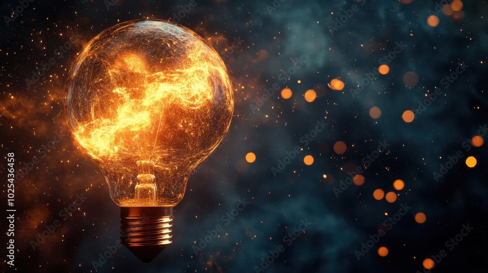 Flaming Lightbulb with Sparks and Bokeh Flaming Lightbulb with Sparks and Bokeh