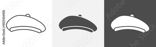 beret icon Flat art in outline set