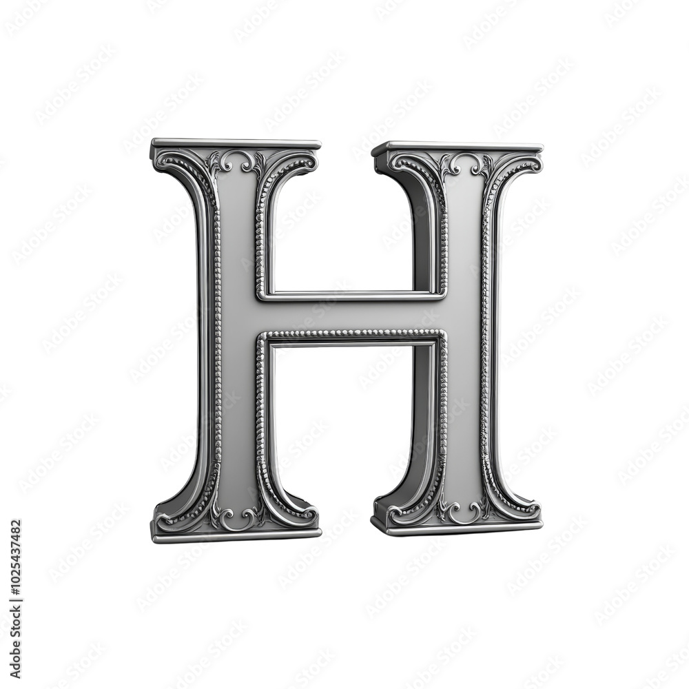 Ornate Silver Letter H. Ornate Silver Letter H.