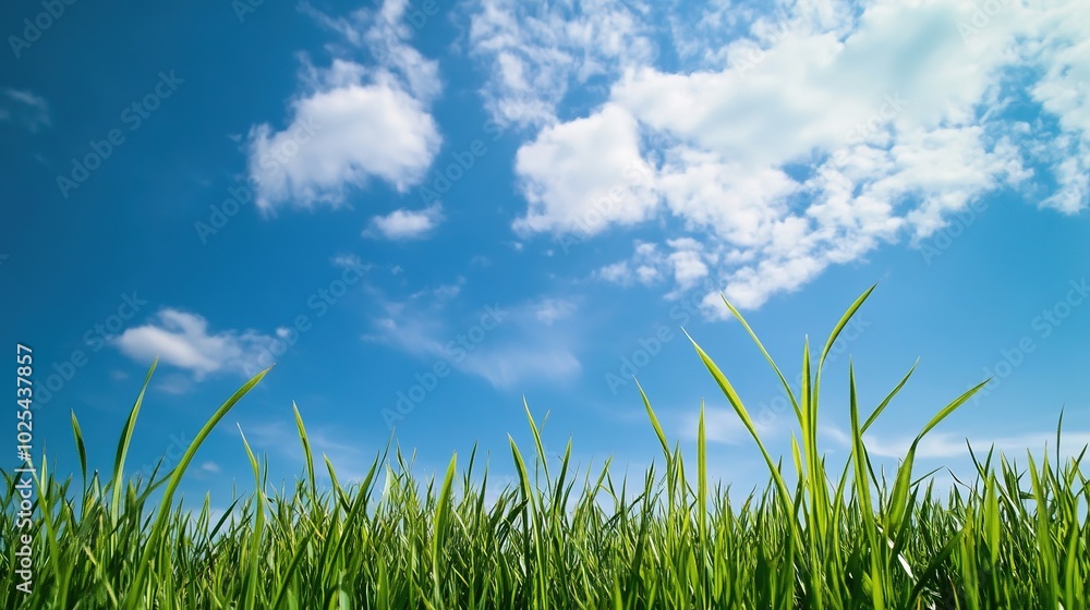 A serene and expansive landscape featuring a wide horizon, lush green grass, and a clear blue sky. This peaceful scene captures the simplicity and beauty of nature, with rolling fields meeting the sky A serene and expansive landscape featuring a wide horizon, lush green grass, and a clear blue sky. This peaceful scene captures the simplicity and beauty of nature, with rolling fields meeting the sky