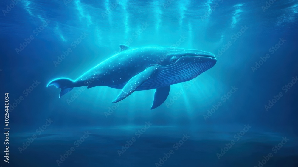 Majestic Whale Swimming in Serene Ocean Depths Majestic Whale Swimming in Serene Ocean Depths