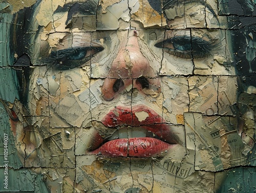 Wallpaper Mural Abstract Collage Portrait of a Woman with Red Lips Torontodigital.ca