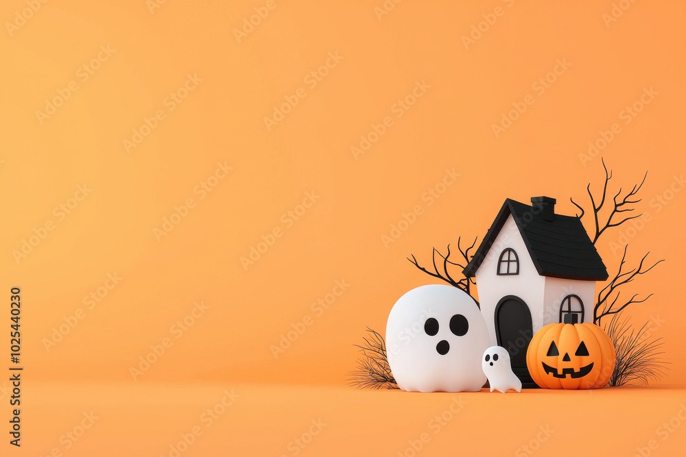 Halloween House with Ghosts and Pumpkin Halloween House with Ghosts and Pumpkin