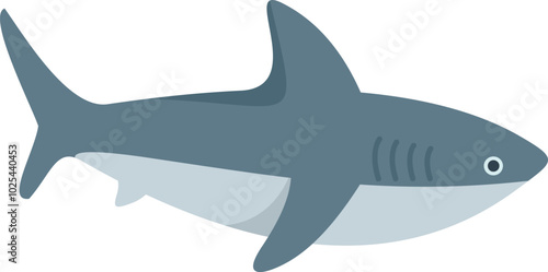 Simple cartoon of a grey reef shark swimming peacefully in blue water