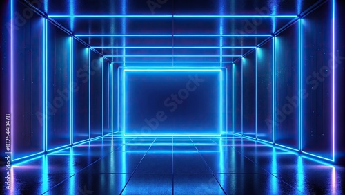 Futuristic dark blue neon light background photo